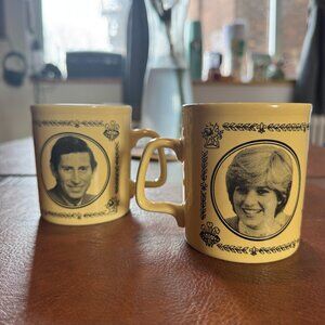 Set of 2 Vintage 1981 Prince Charles Lady Diana Commemorative Mugs / Royal Weddi